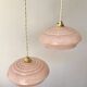 pair of candy pink Clichy glass pendant lights from the 1950s