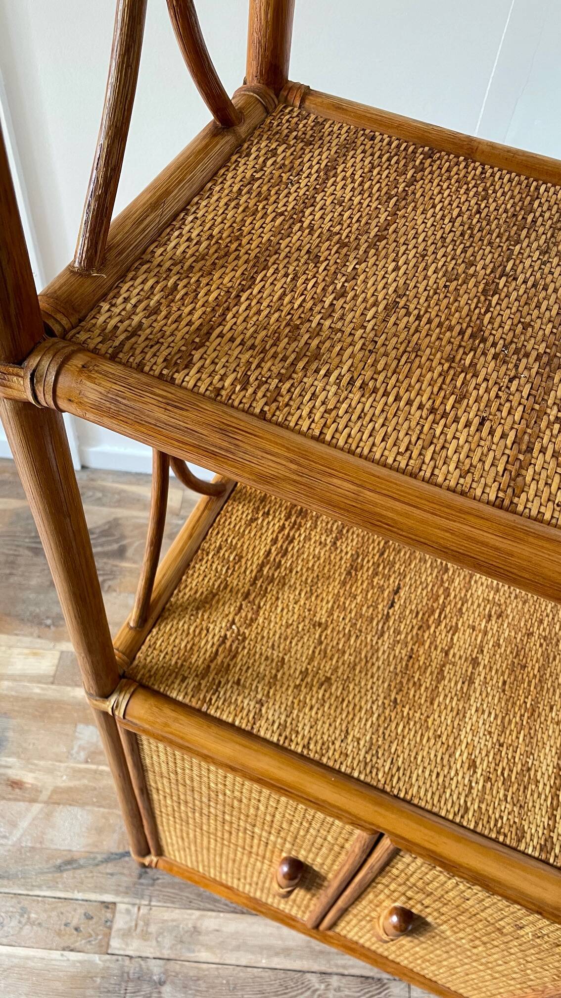 VINTAGE Bamboo Wicker Shelf