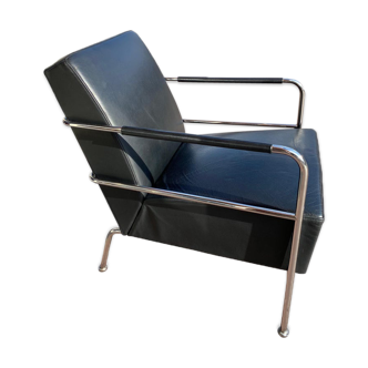 Cinema armchair Lammhults edition in black leather and chrome