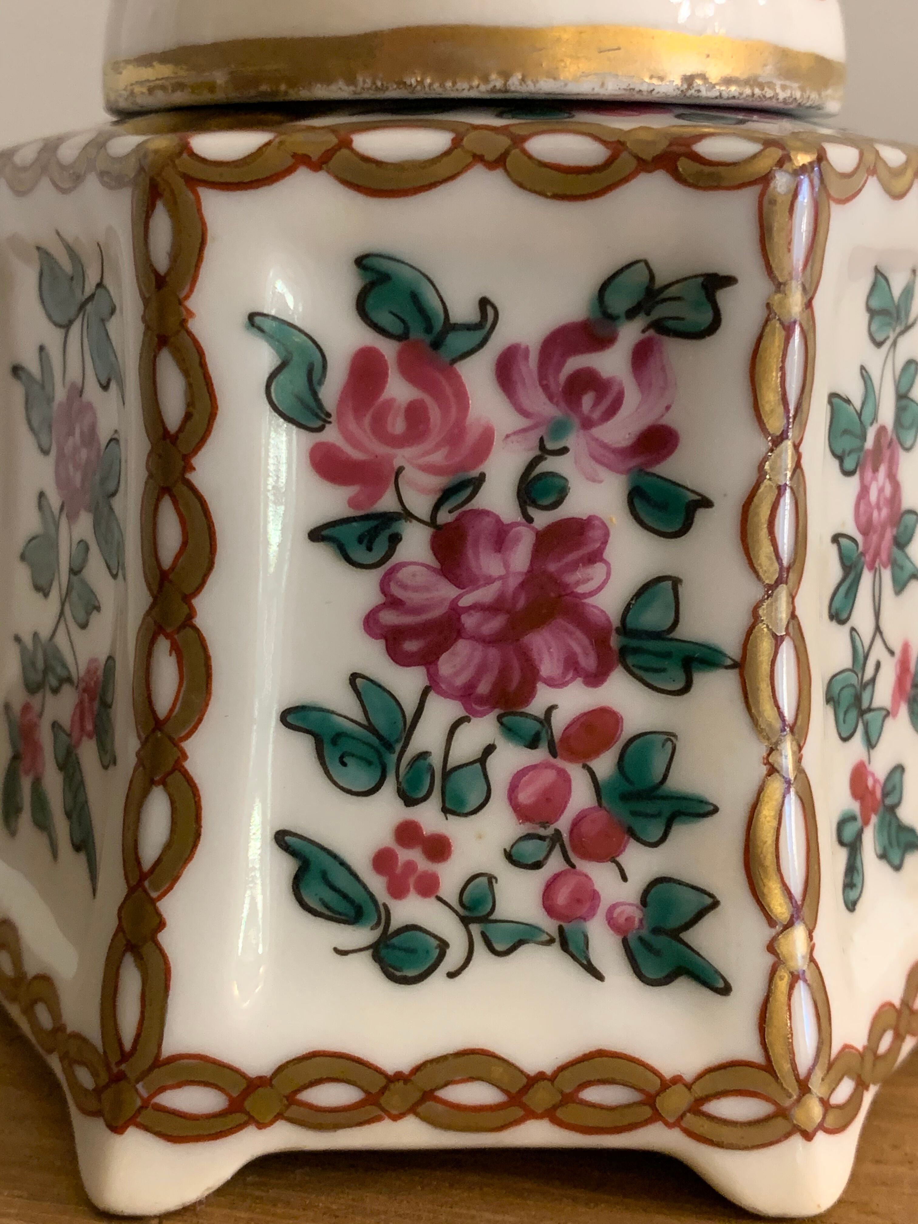 20th century polychrome porcelain inkwell floral decoration