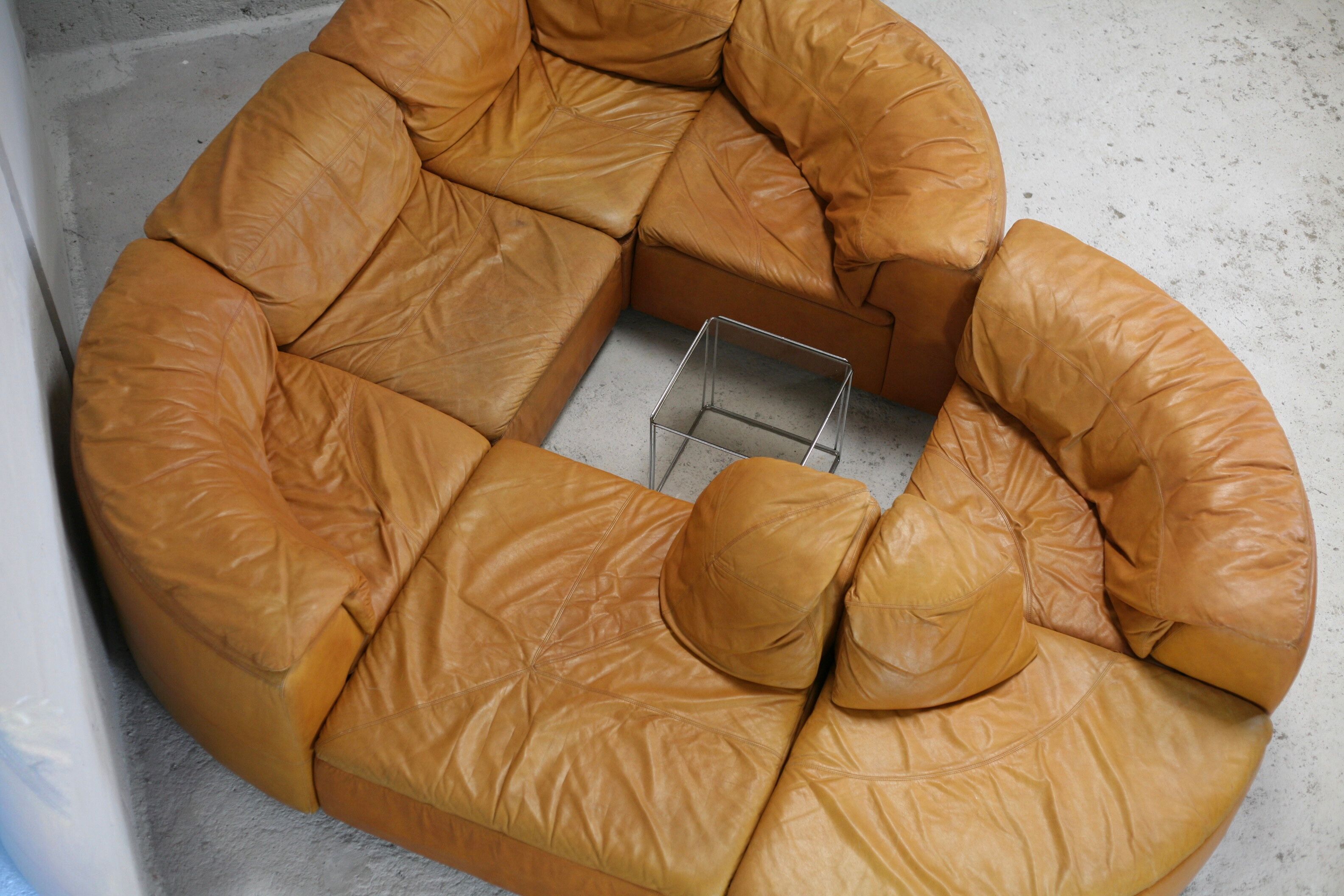 Leather modular sofa, 7 elements, 70s