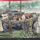 old marine, oil on canvas, M. Guillet! Audierne around the Agres