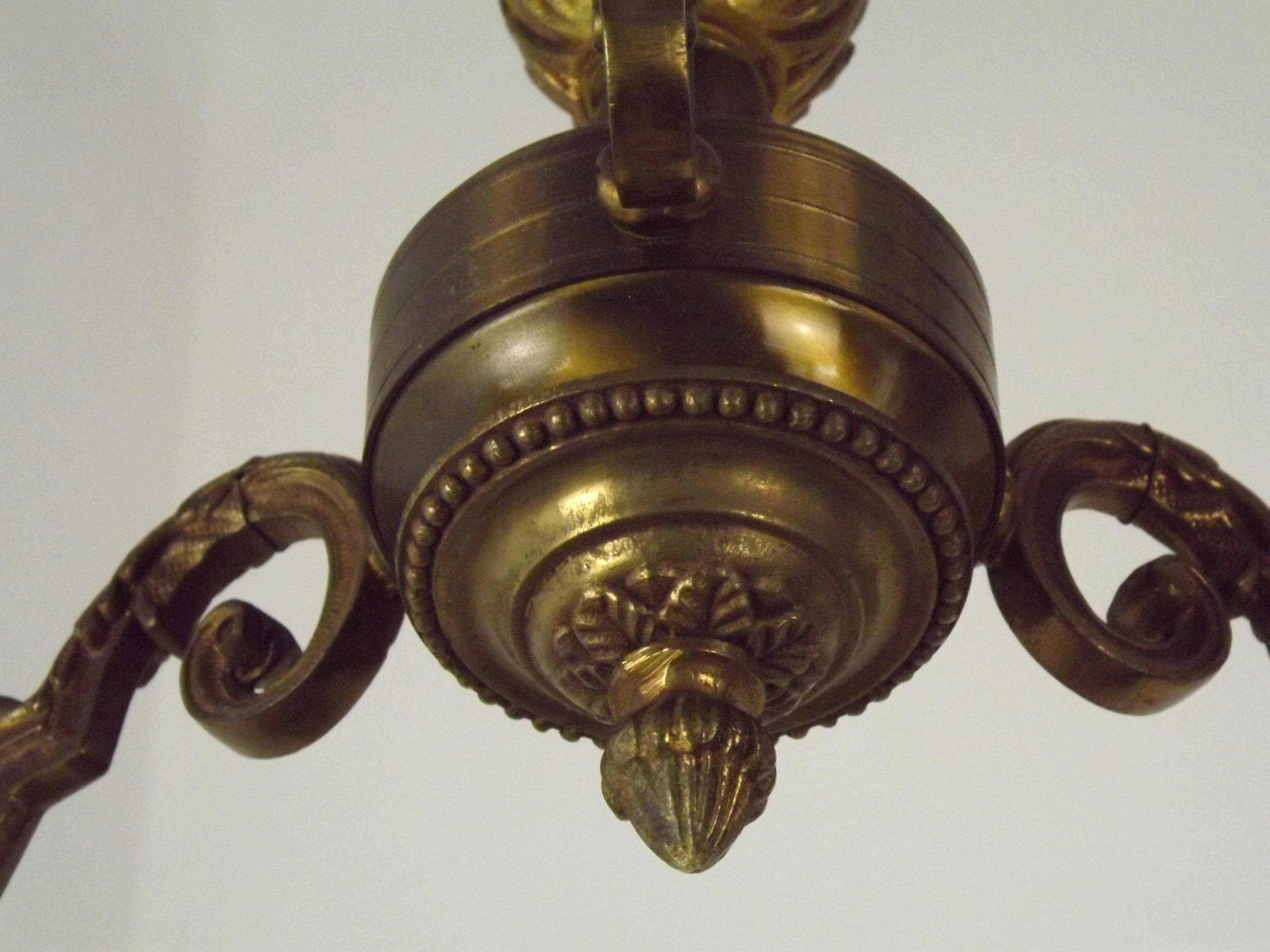Art Nouveau bronze chandelier with 3 lights, France