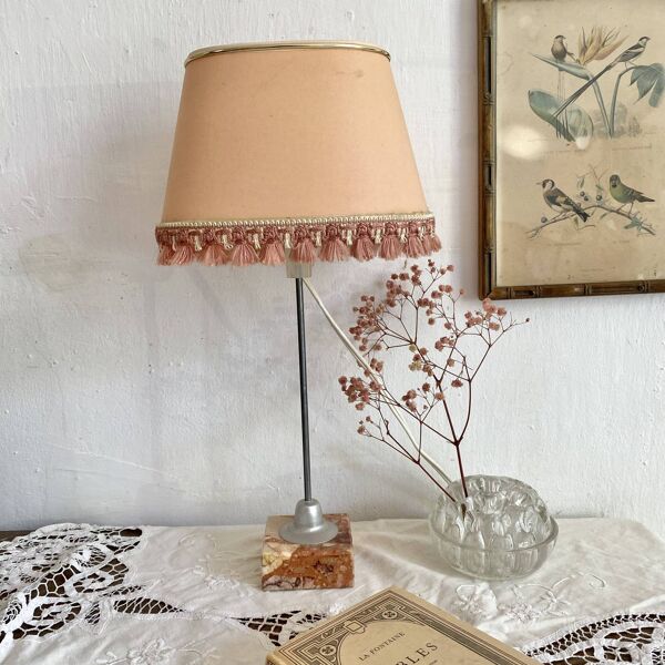 Lampe rétro abat jour franges socle en marbre