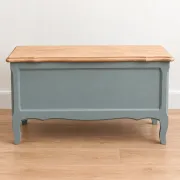 Renovated antique chest in grey-green – natural wood lid – vintage storage 90 cm