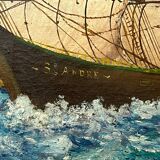 Oil on canvas three masted ship