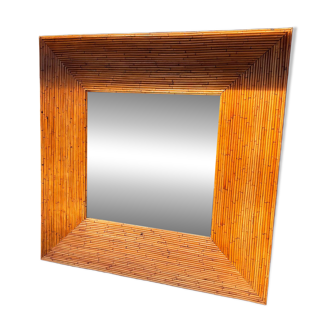 XXL natural bamboo vintage rattan mirror