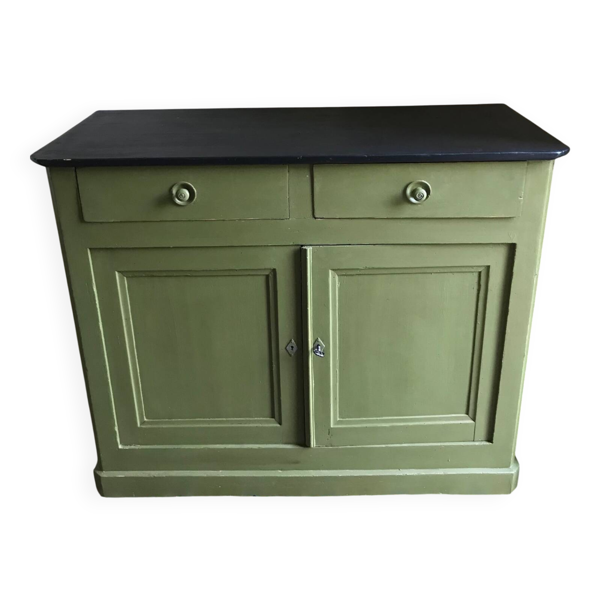 Buffet en bois peint en vert olive, XIXème s.