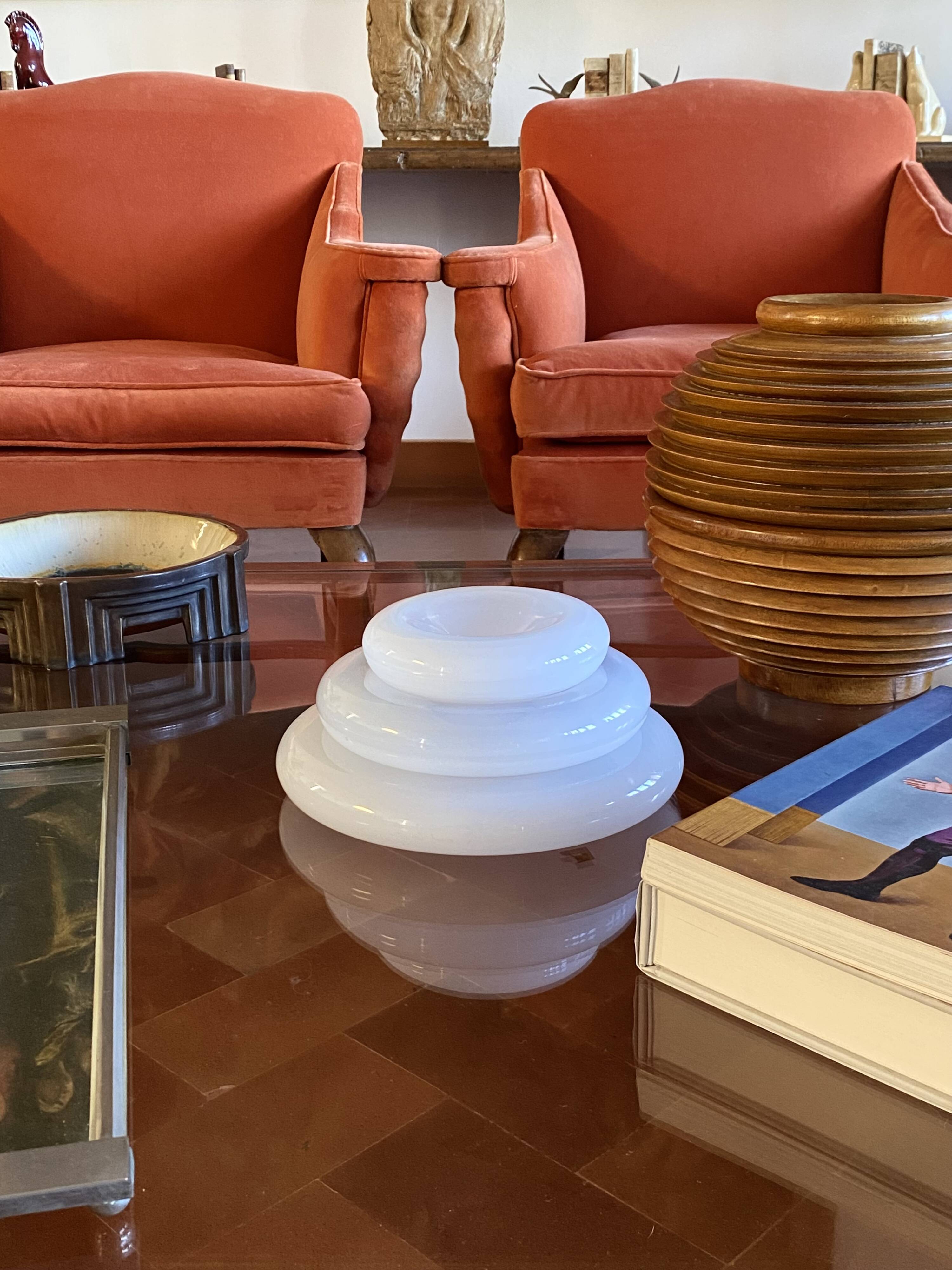 "Pomeri" cloudy crystal centerpiece / vide poche, Eleonore Peduzzi Riva, Vistosi Murano Italy, 1972