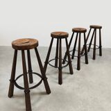 Vintage Spanish leather barstools 'Brutalism'