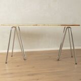 Unique desk from the 1970s with onyx marble top and stainless steel 'Grasshopper' legs