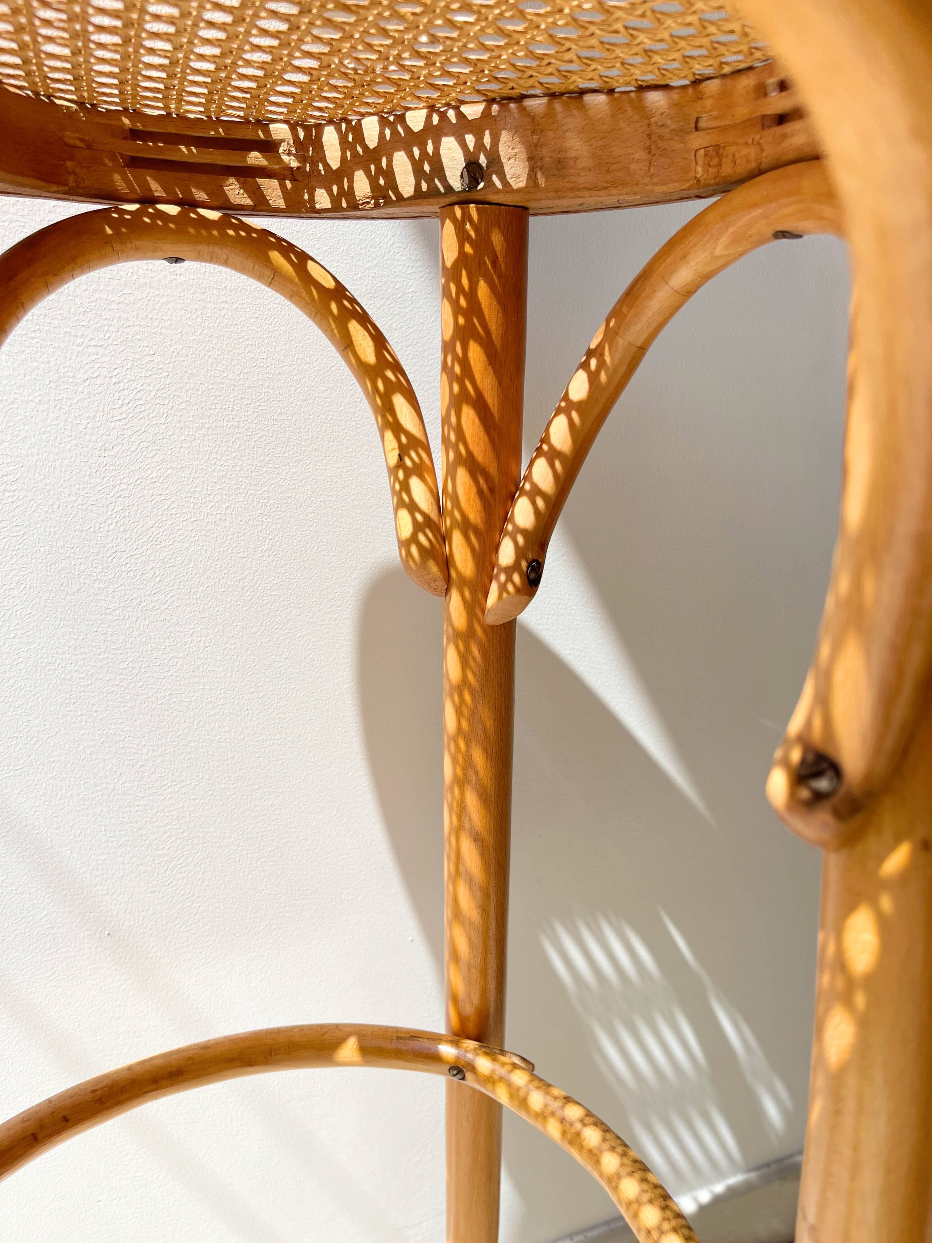 Bentwood and canework bar stool, 1950s