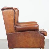 Vintage English-Style Sheepskin Leather Wingback Armchair