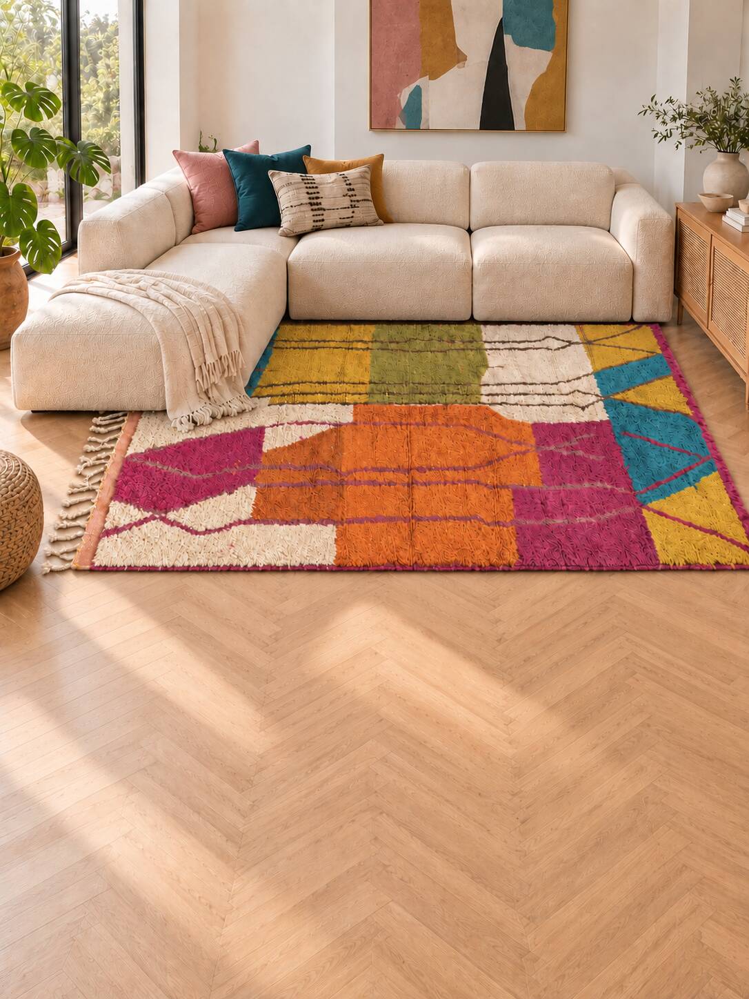 Multicoloured handmade wool Berber rug – 162 × 257 cm