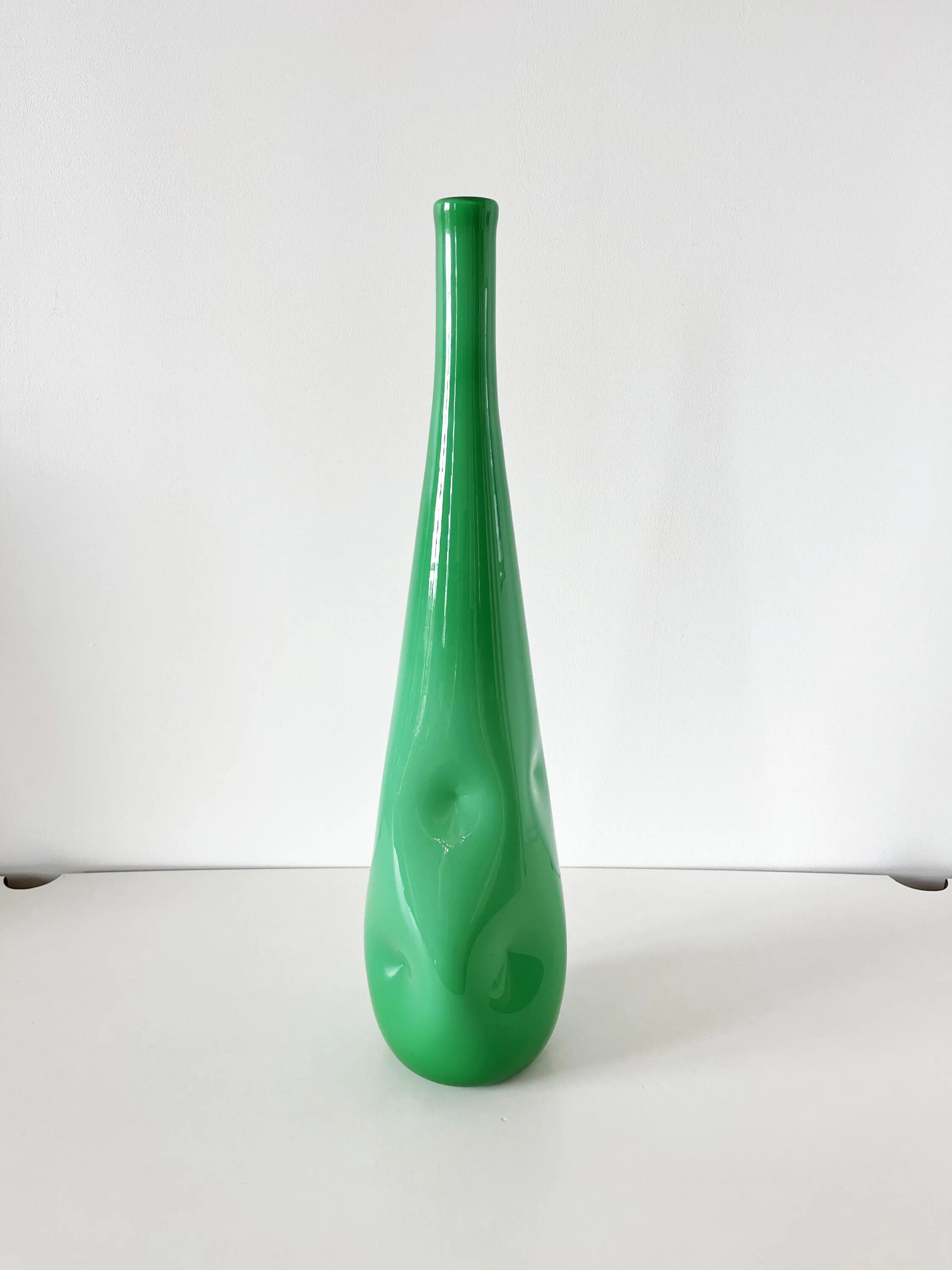 Green opaline Italian bottle 1960 EMPOLI