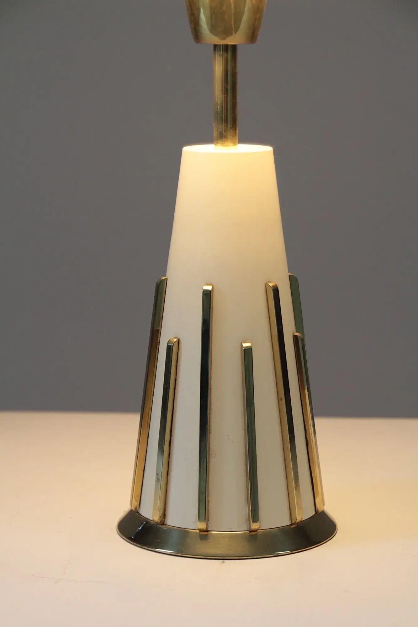 Cream & brass table lamp, Italian modernist, 1950s