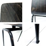 Lot de 2 chaises vintage Pagholz assise brun foncé piètement métal noir Wes