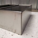 Square stainless steel and glass coffee table, 1970