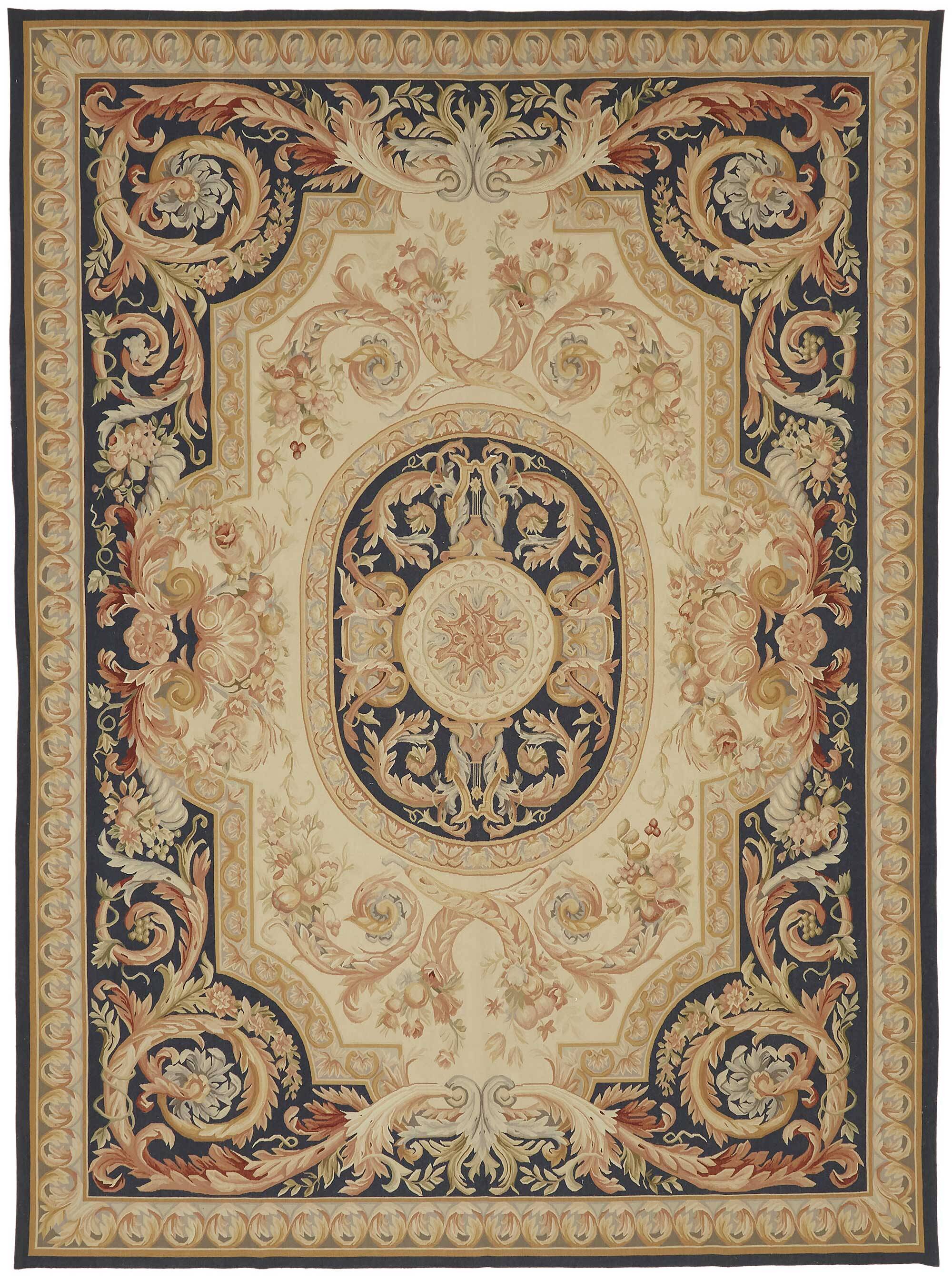 Handmade European Vintage Aubusson Kilim 272 cm x 368 cm