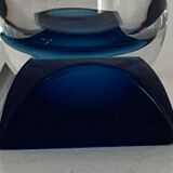 4 blue crystal glasses with rectangular base