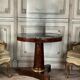 Empire style pedestal table in mahogany, gilt bronze, grey Saint Anne marble top, circa 1800