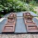 Pair of consoles, corbels, wooden and brass lion supports, 19th century.