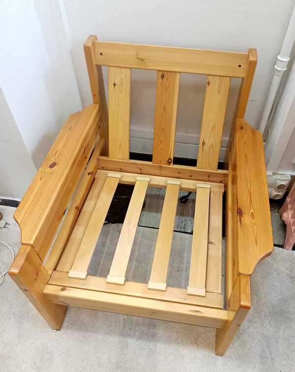 Fauteuil scandinave en pin massif 1970