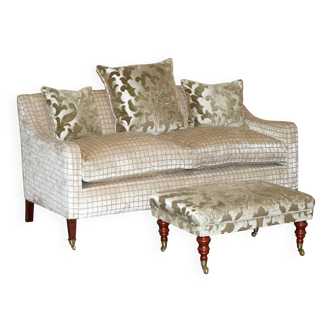Fabric sofa and footstool, handmade in England.