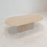 Table basse ovale italienne en travertin, années 1980
