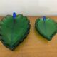 Set of 7 Vintage Green Leaf Shape Blown Glass Coupe Plates #C053