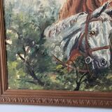 Oil painting on hardboard - Horses Signed SL (Signature to be identified)