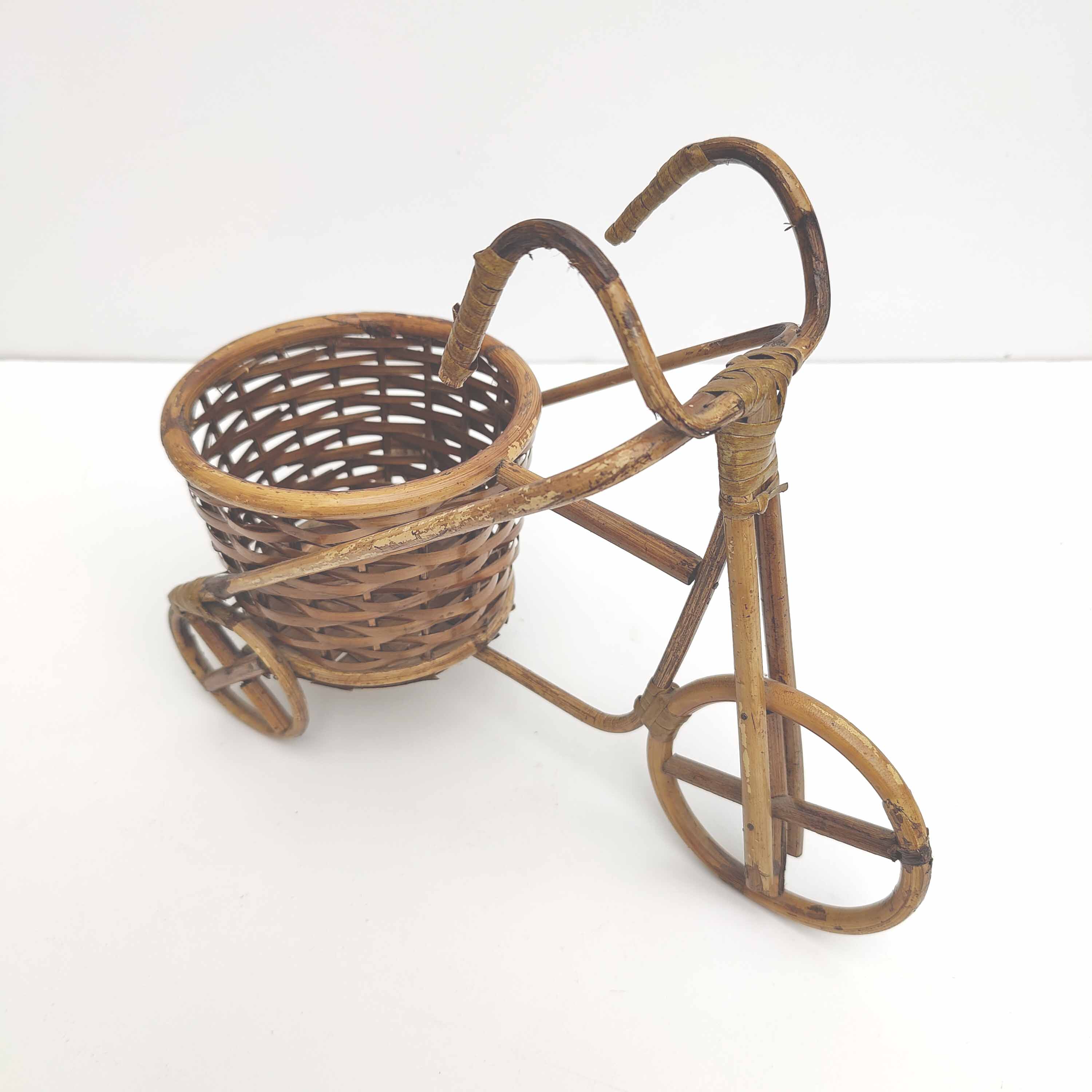 Vintage rattan bicycle plant holder