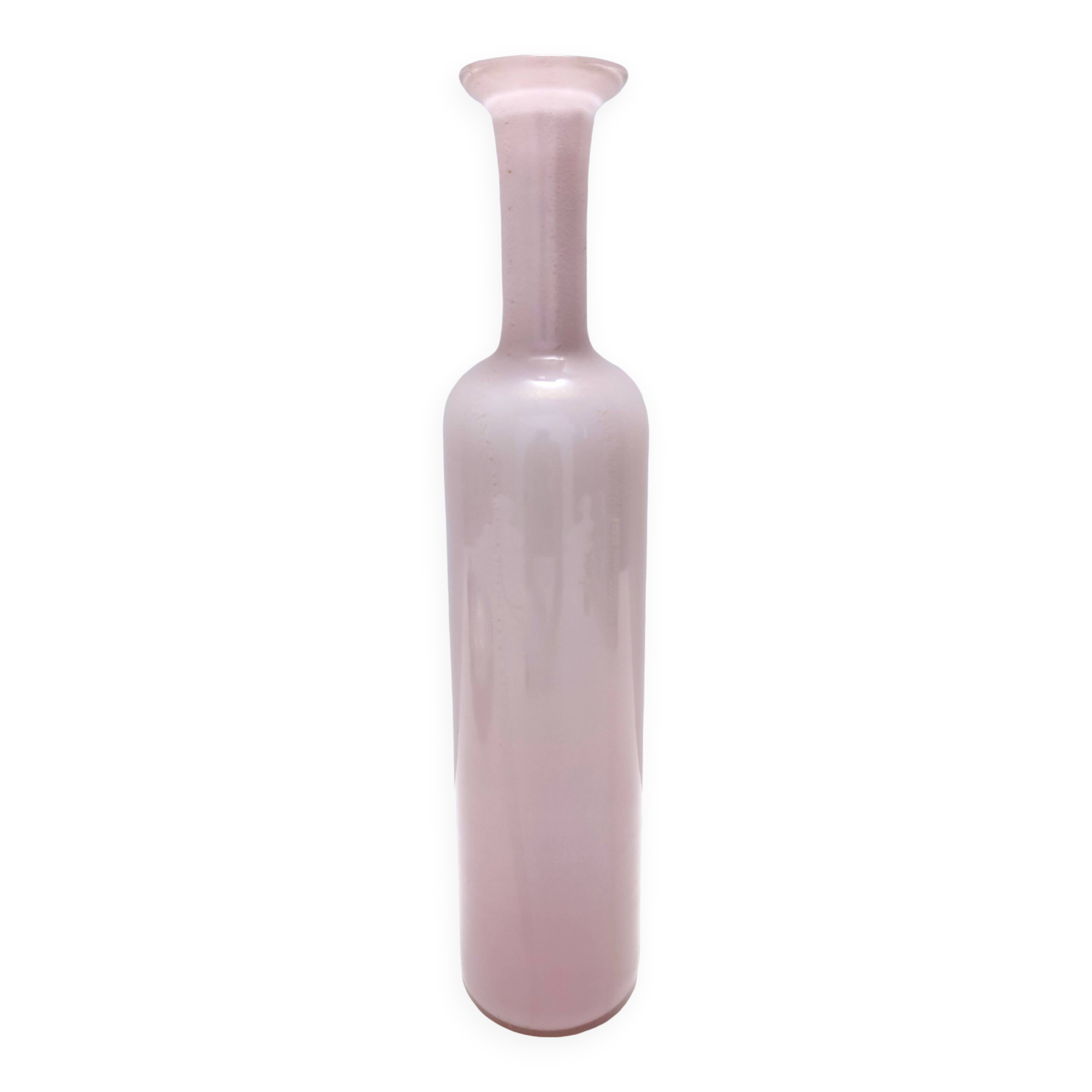 Pink Encased Murano Glass Bottle Vase with Gold Leaf by Salviati, Italy