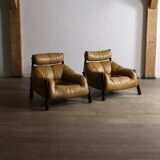 Percival Lafer MP-81 lounge chairs in yellow leather, Brazil 1970s