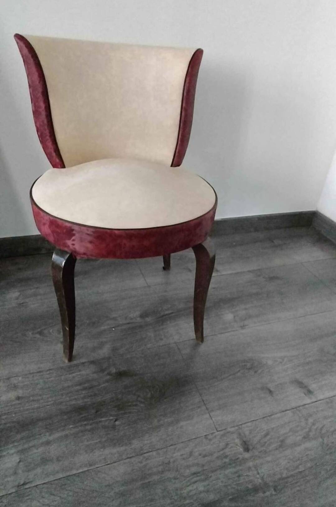 Vintage white and burgundy club chair