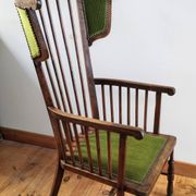 1900s Arts and Crafts style tapered wingback armchair