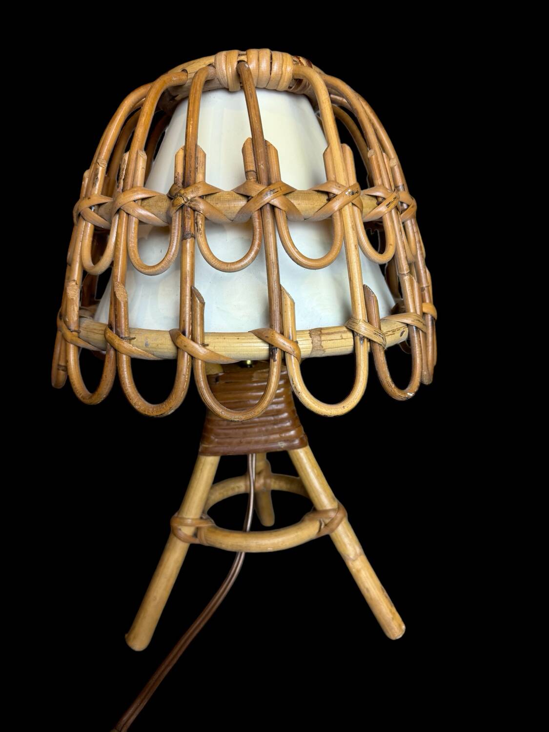 Mid-Century French Rattan and Wicker Table Lamps by Louis Sognot, 1960s,