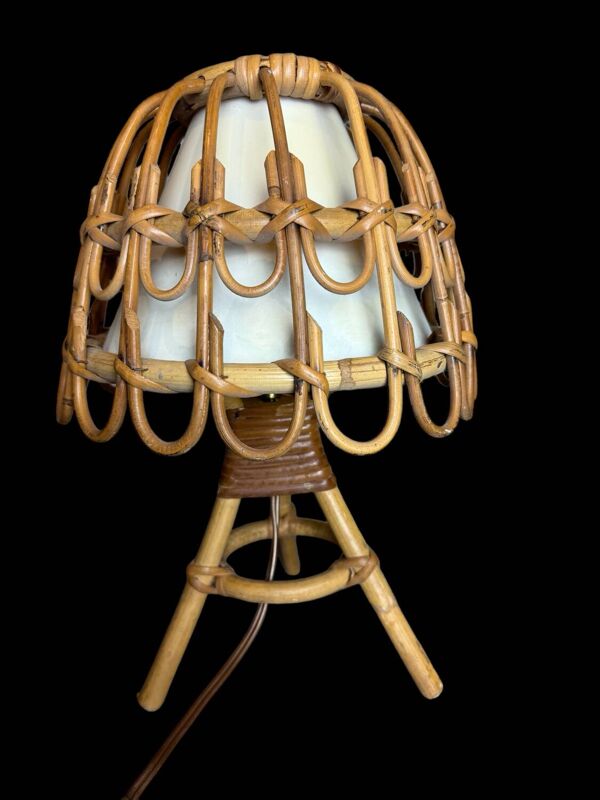 Lampes de Bureau Mid-Century en Rotin et Osier par Louis Sognot, France, 1960s,