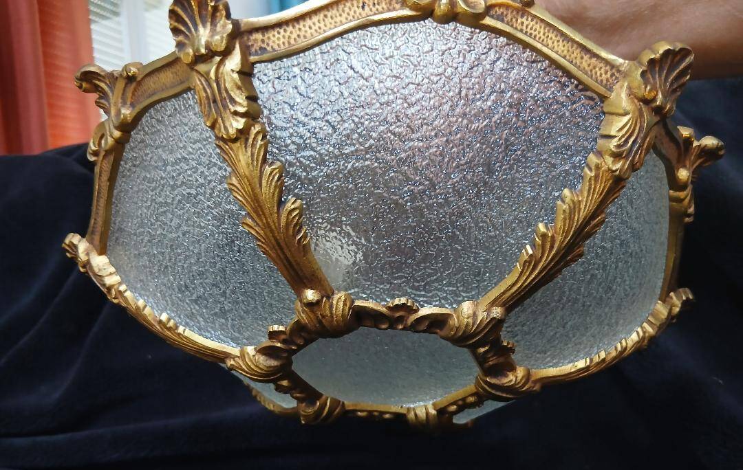 Bronze-gilded ceiling light and glass – Louis XV style