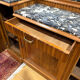 Art Deco buffet in carved walnut, marble and large mirror – 1930s