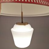 Hanging lamp in red lacquered metal and milky white opal glass 1970s Denmark.