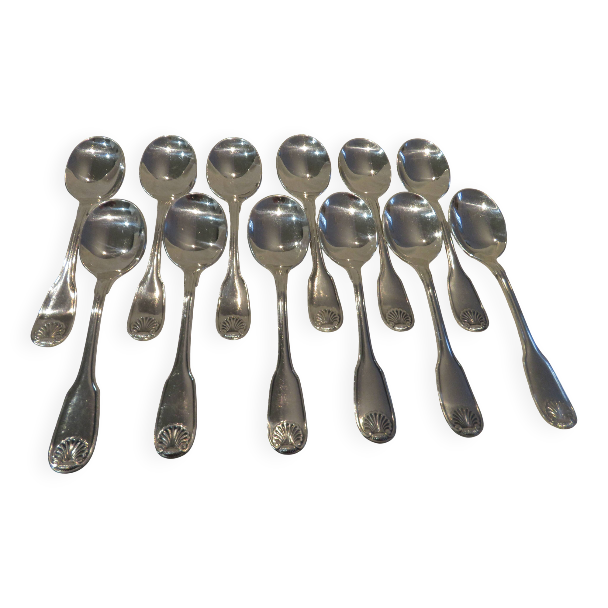 12 silver-plated ice cream scoops, Christofle Vendome model, 12.9 cm