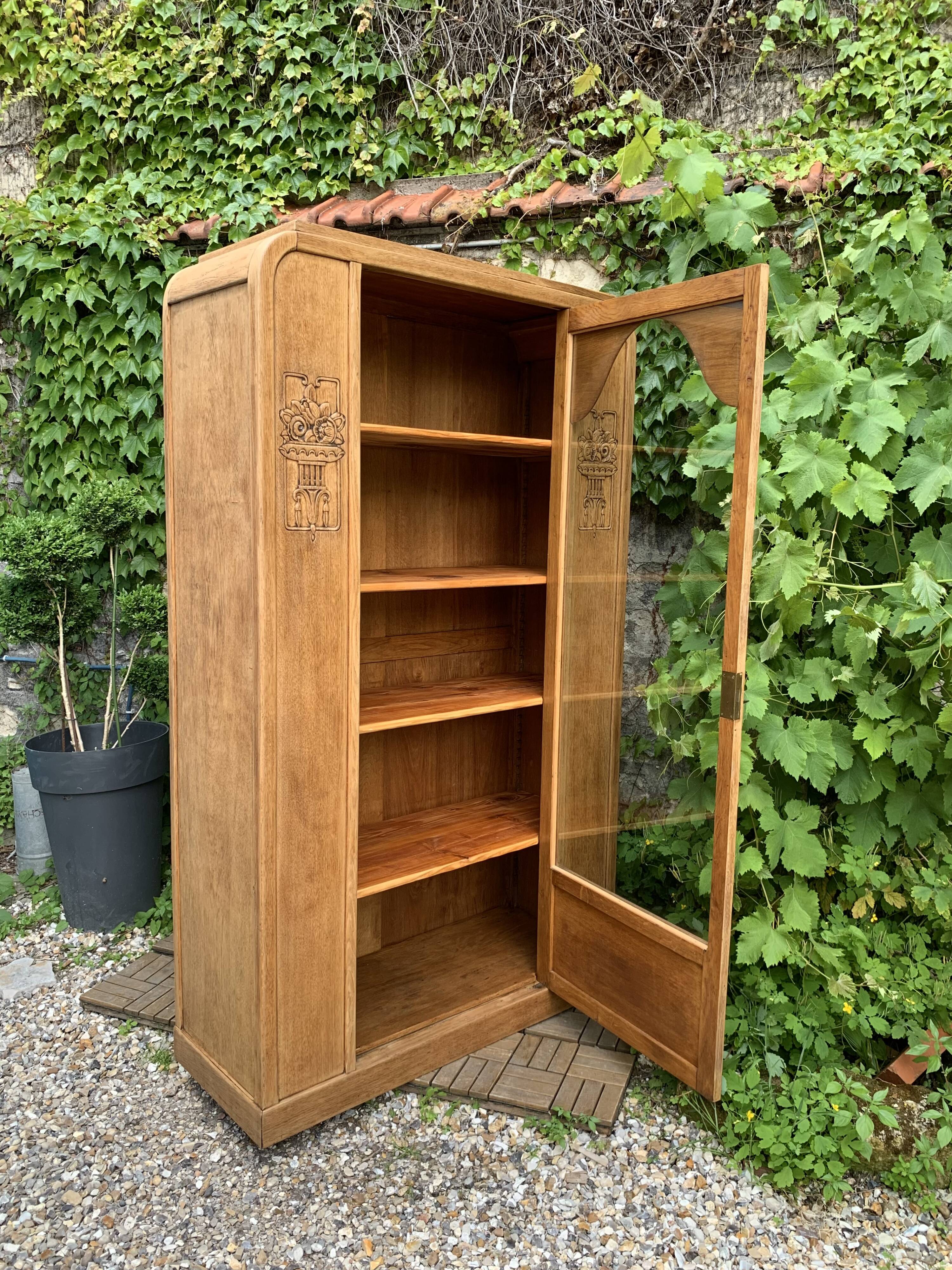 Armoire parisienne vitrée art déco bois brut 1930
