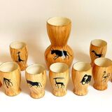 Orangeade set 9 glasses 1 pitcher Grandjean Jourdan Vallauris theme African Savannah 50s
