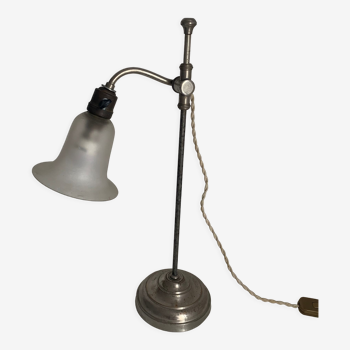 Lampe vintage 1930 Art Déco laiton nickelé verre - 45 cm