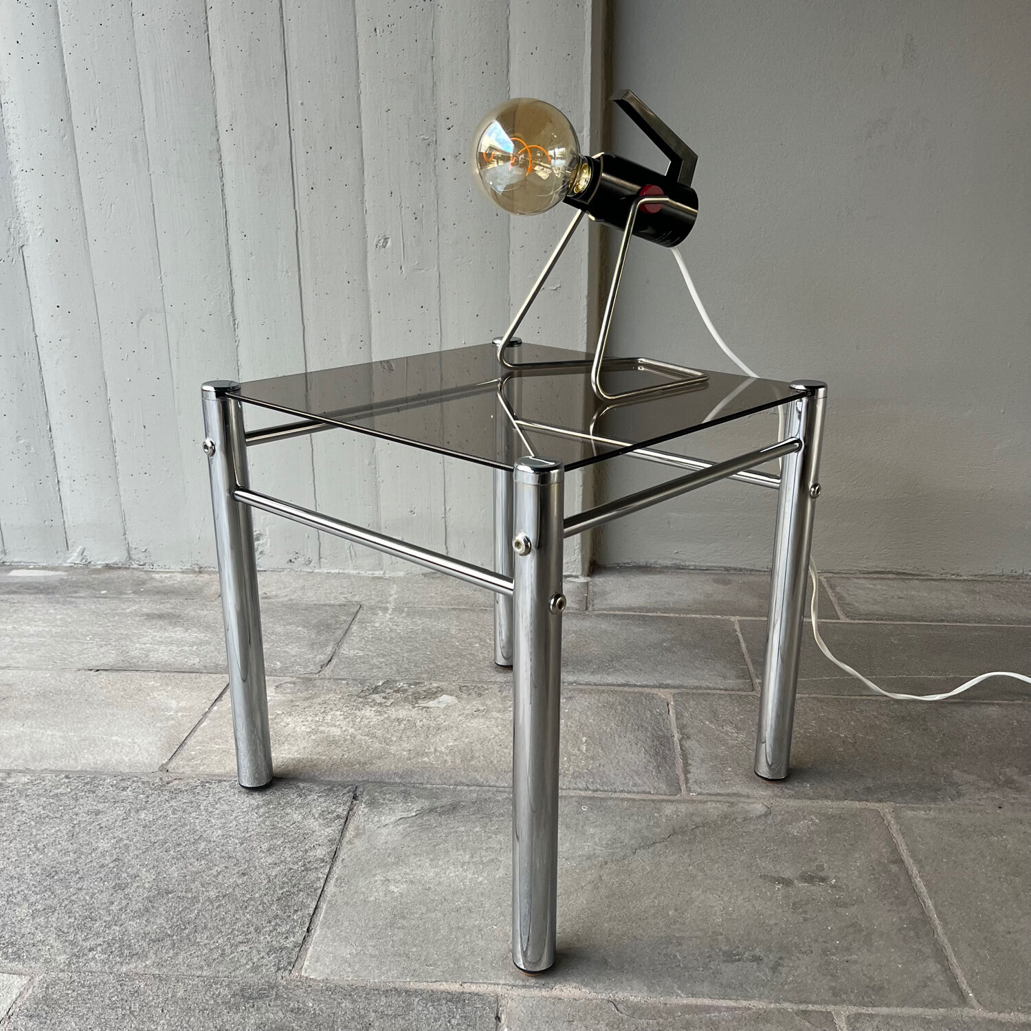 Side table / End table chrome and smoked glass 70's