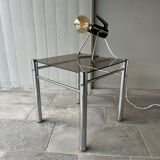 Side table / End table chrome and smoked glass 70's