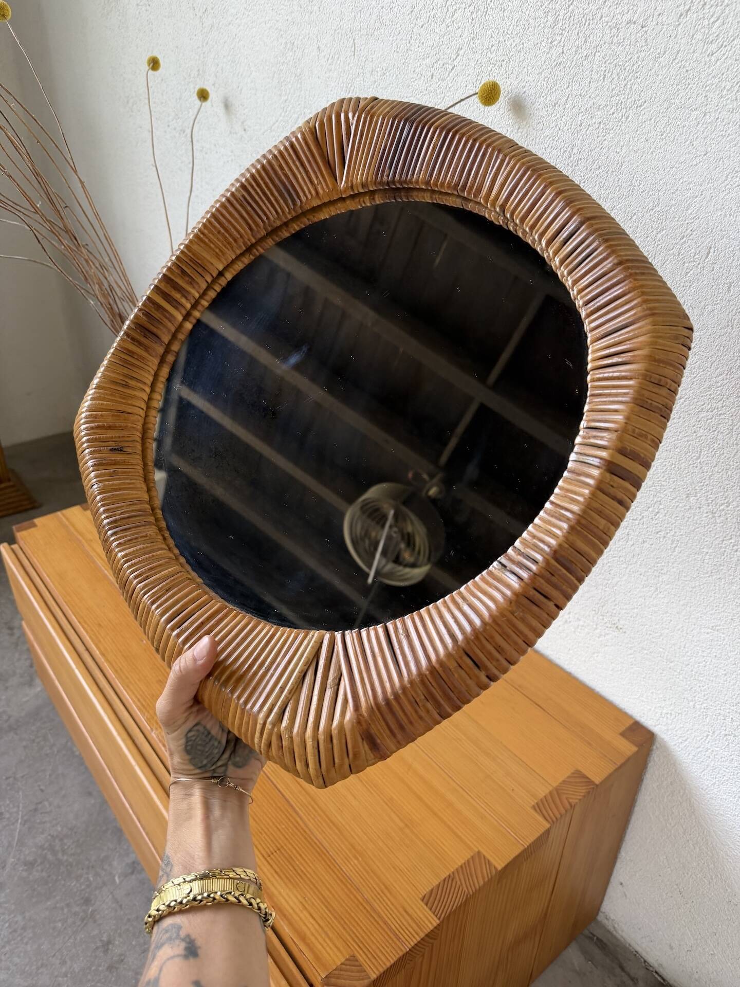 Woven wicker mirror French Riviera 1960