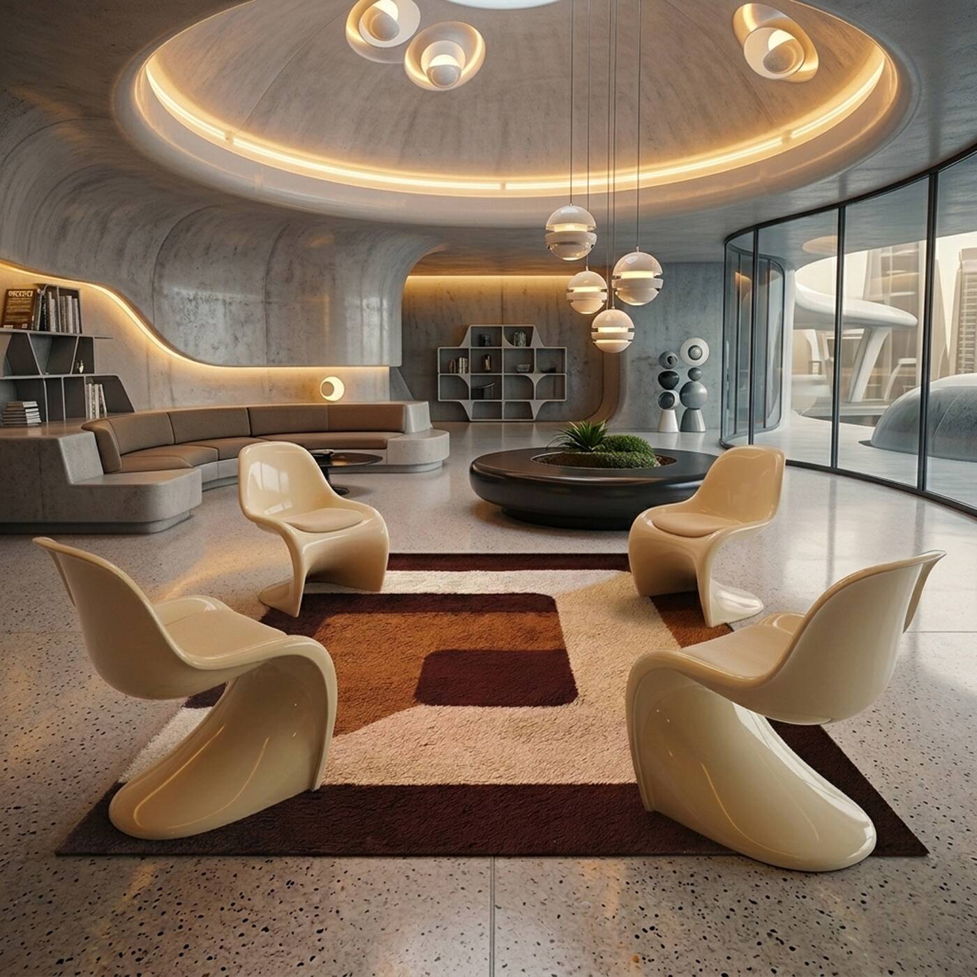 1970s Stunning Geometric Space Age Rug in Wool. Made in Italy