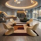 1970s Stunning Geometric Space Age Rug in Wool. Made in Italy